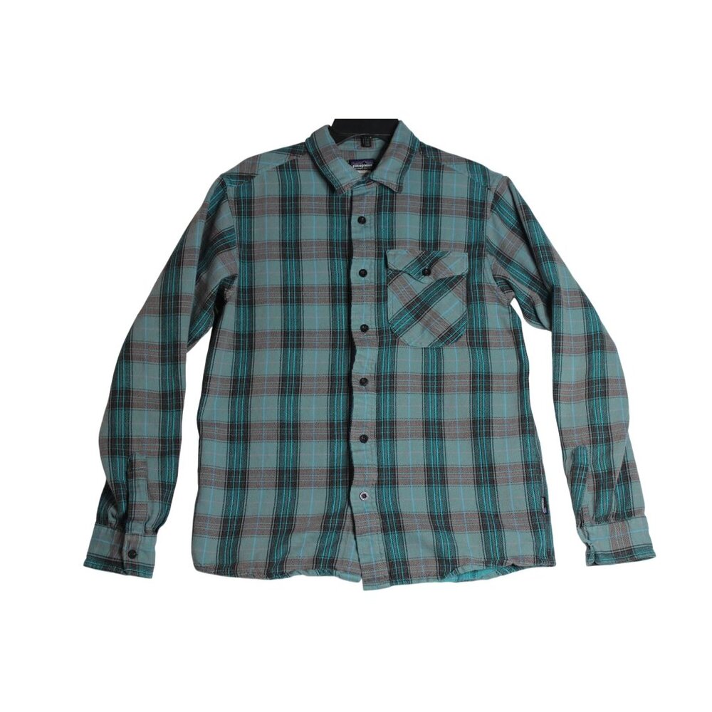 Patagonia L/S Blue Plaid Button Down Flannel Shirt Men's Medium